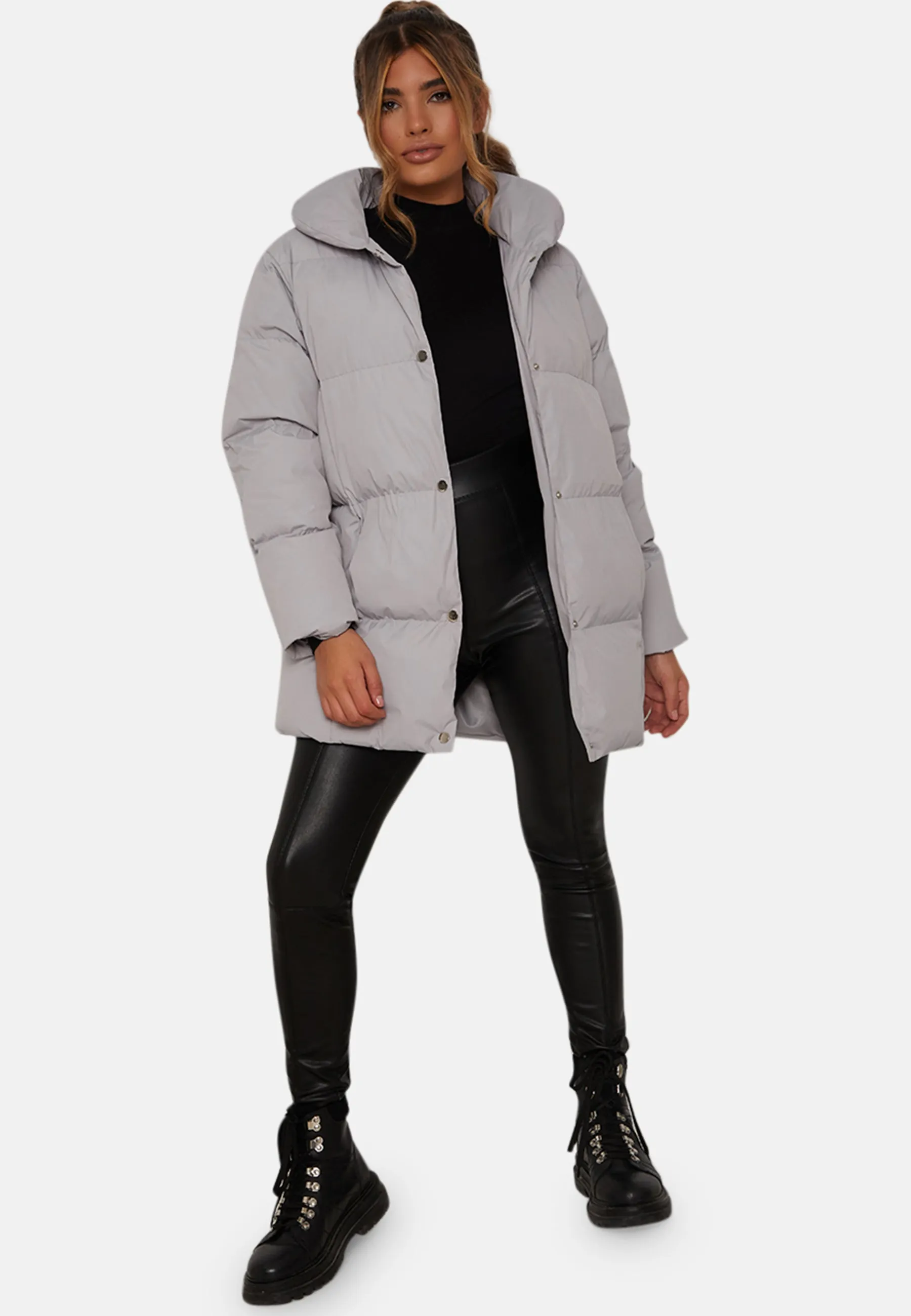 Padded Puffer Coat in Grey sold by Chi Chi London product image thumbnail 5