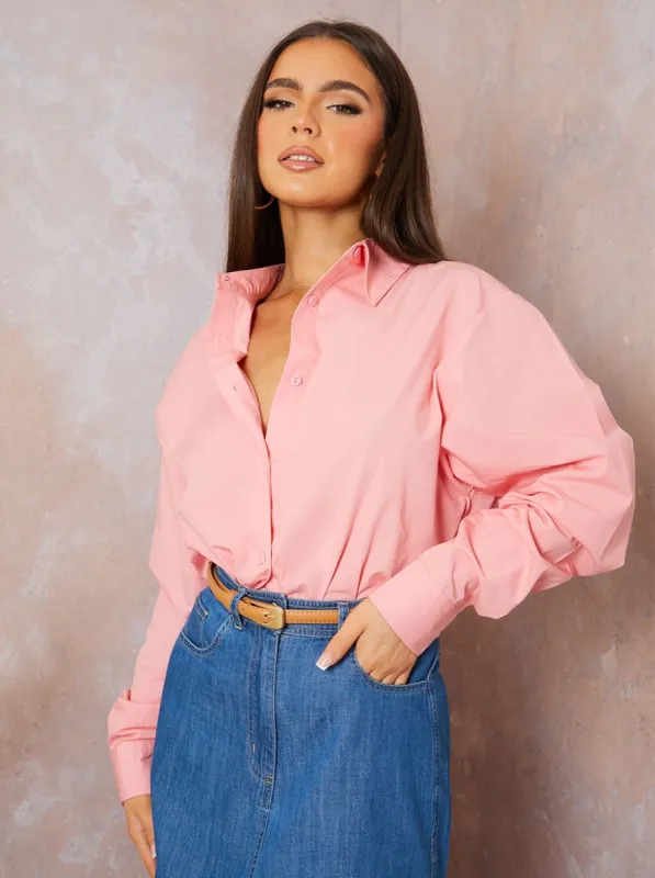 Cotton Poplin Shirt in Pink sold by Chi Chi London