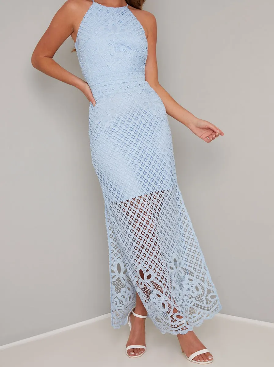 Lace Overlay Bodycon Maxi Dress in Blue sold by Chi Chi London product image thumbnail 3
