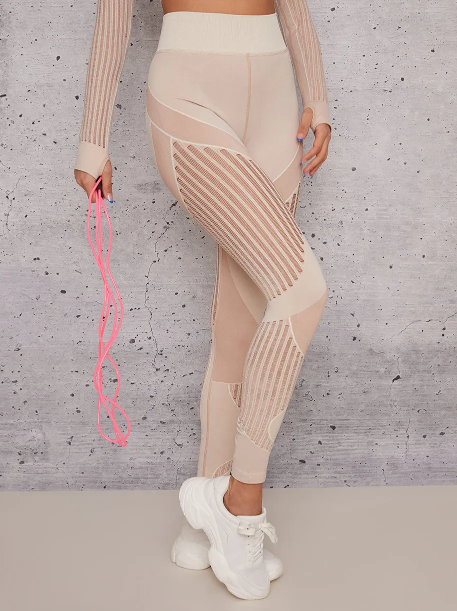 High Rise Sports Leggings with Body Contouring in Beige sold by Chi Chi London product image thumbnail 2