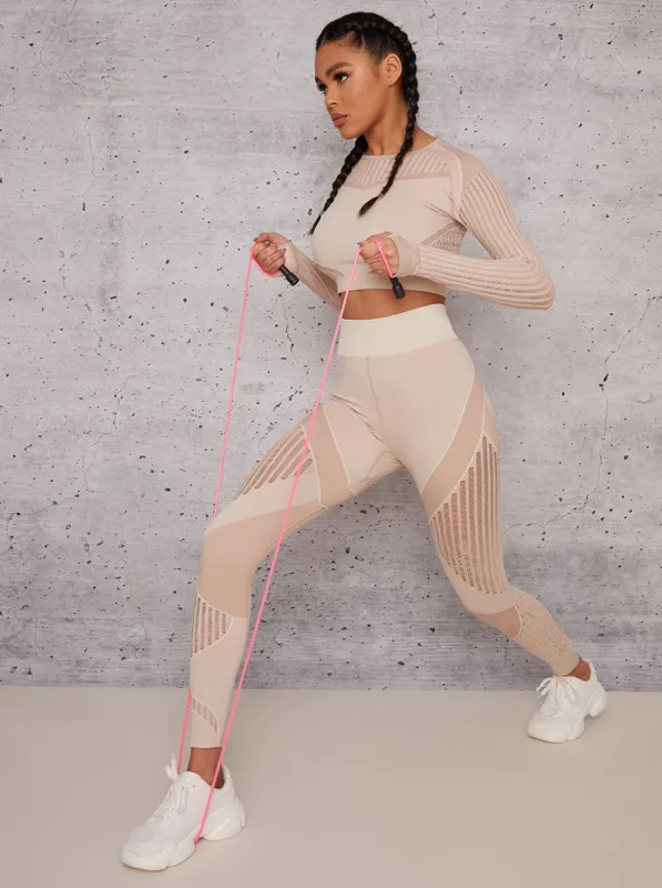 High Rise Sports Leggings with Body Contouring in Beige sold by Chi Chi London