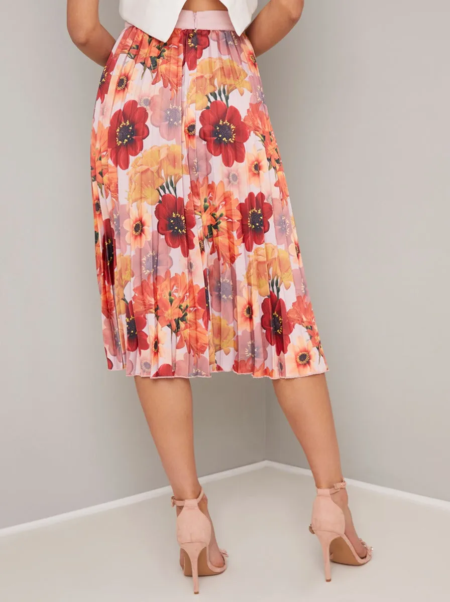 Crepe Floral Print Midi Skirt in Pink sold by Chi Chi London product image thumbnail 3