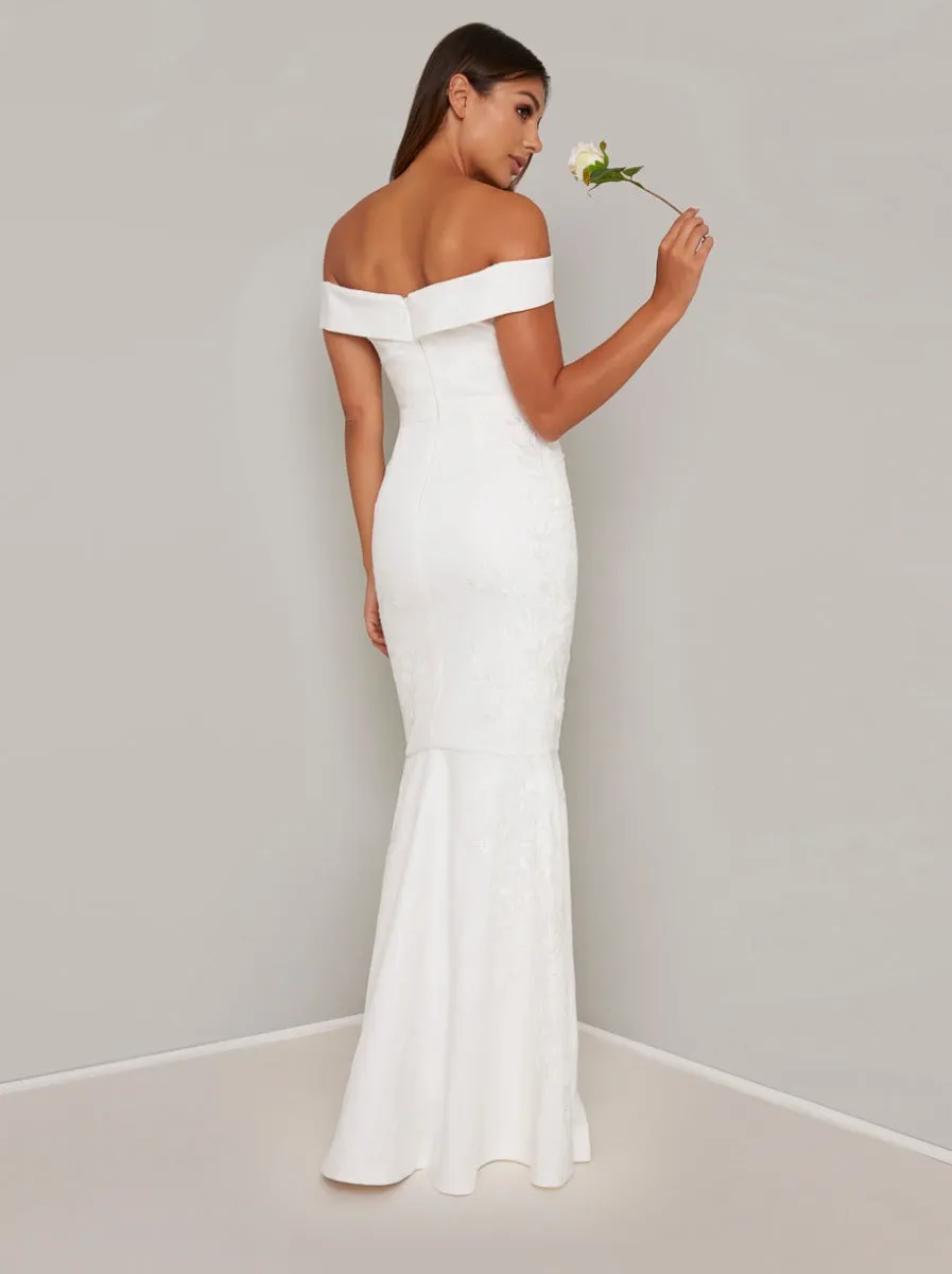 Embroidered Mermaid Wedding Dress in White sold by Chi Chi London product image thumbnail 4
