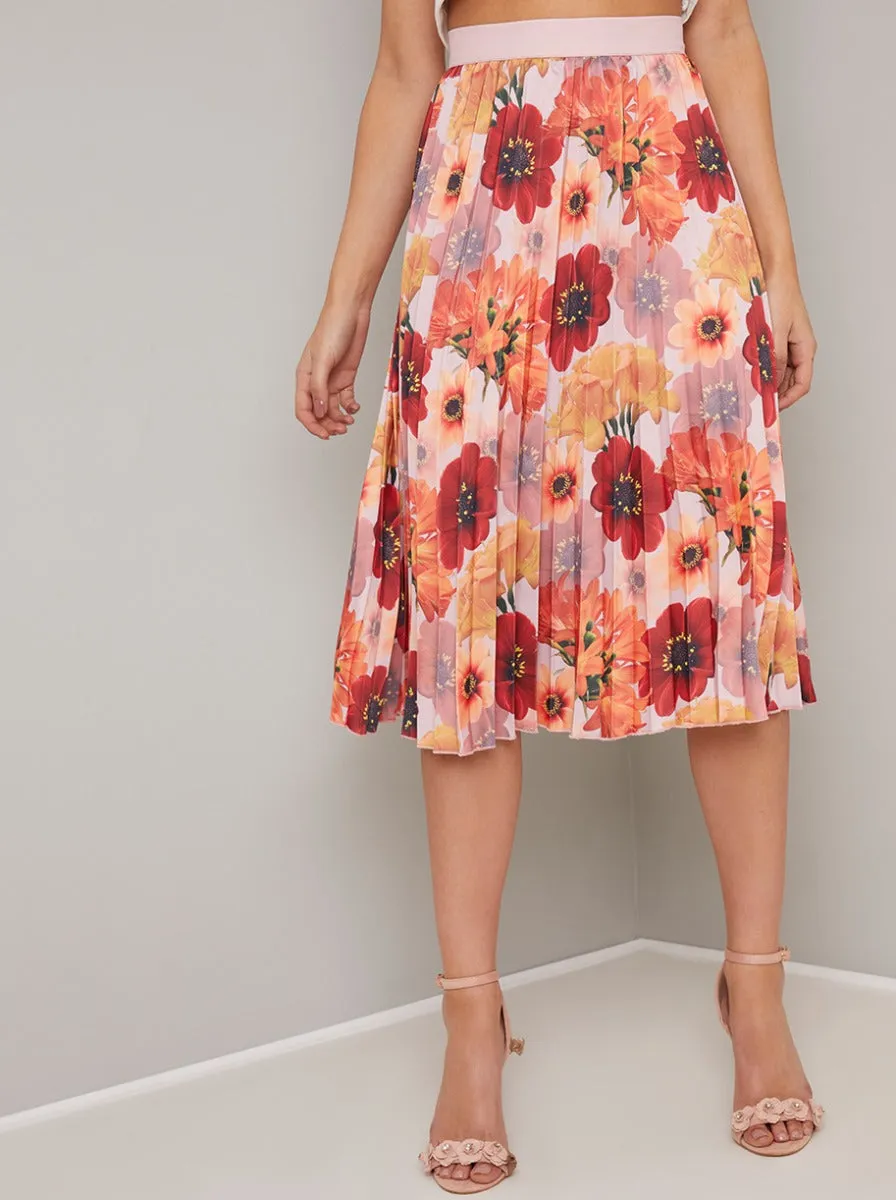 Crepe Floral Print Midi Skirt in Pink sold by Chi Chi London product image thumbnail 4