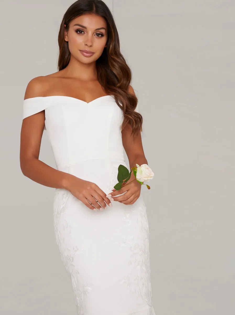 Embroidered Mermaid Wedding Dress in White sold by Chi Chi London product image thumbnail 2