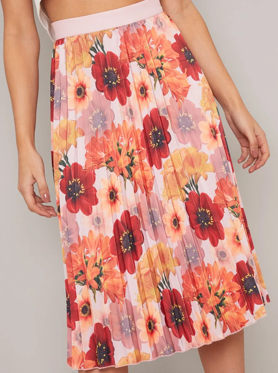 Crepe Floral Print Midi Skirt in Pink sold by Chi Chi London product image thumbnail 2