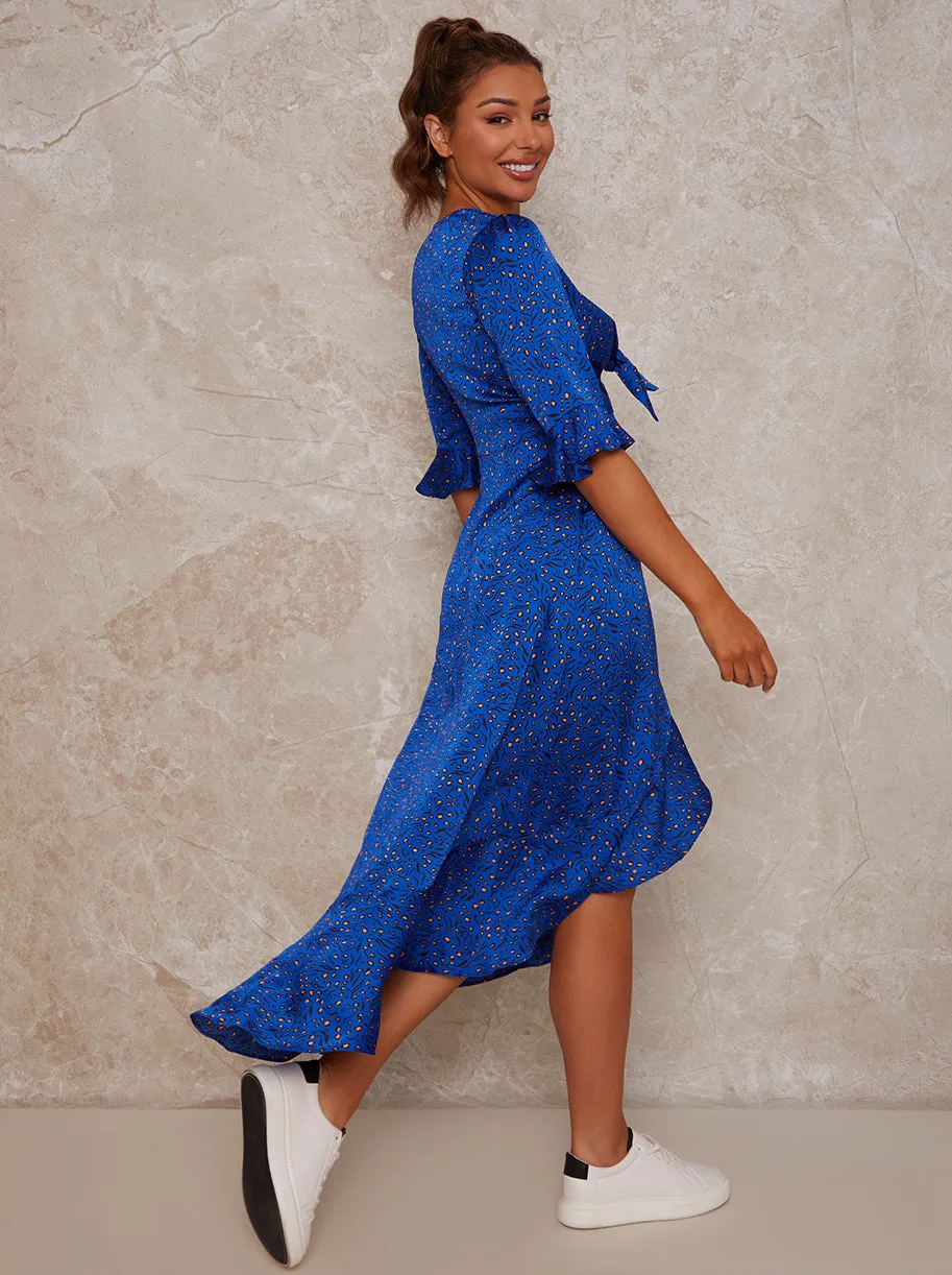Tie Front Animal Print Midi Day Dress in Blue sold by Chi Chi London product image thumbnail 4