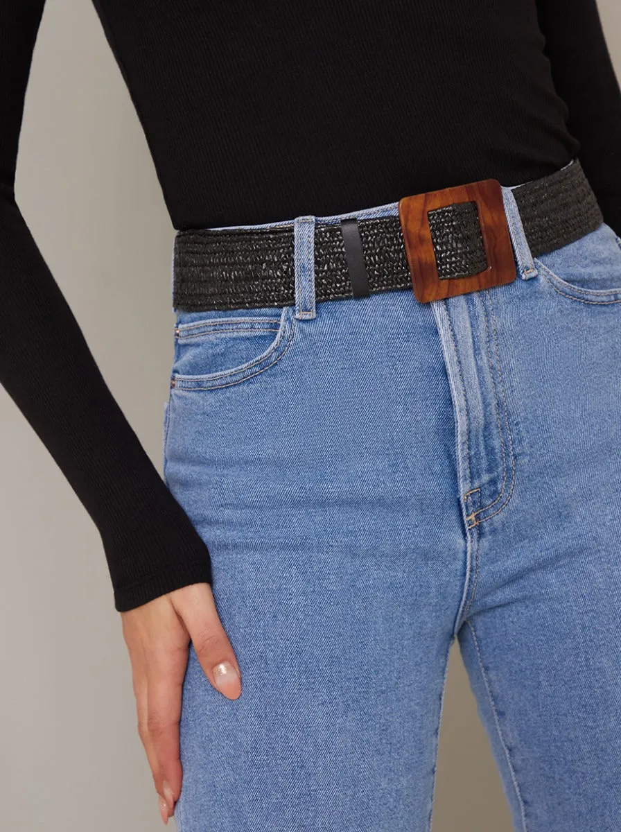 Woven Tortoiseshell Buckle Belt in Black sold by Chi Chi London