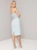 Lace Cami Bodycon Midi Dress in Blue sold by Chi Chi London