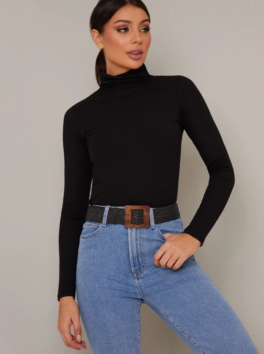 Woven Tortoiseshell Buckle Belt in Black sold by Chi Chi London product image thumbnail 2