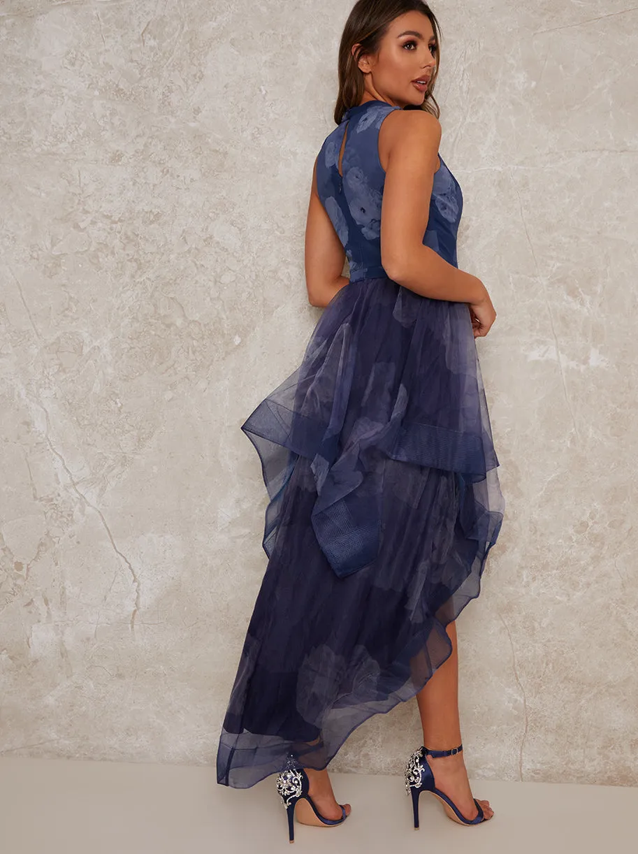 Dip Hem Dress with Floral Print in Blue sold by Chi Chi London product image thumbnail 3