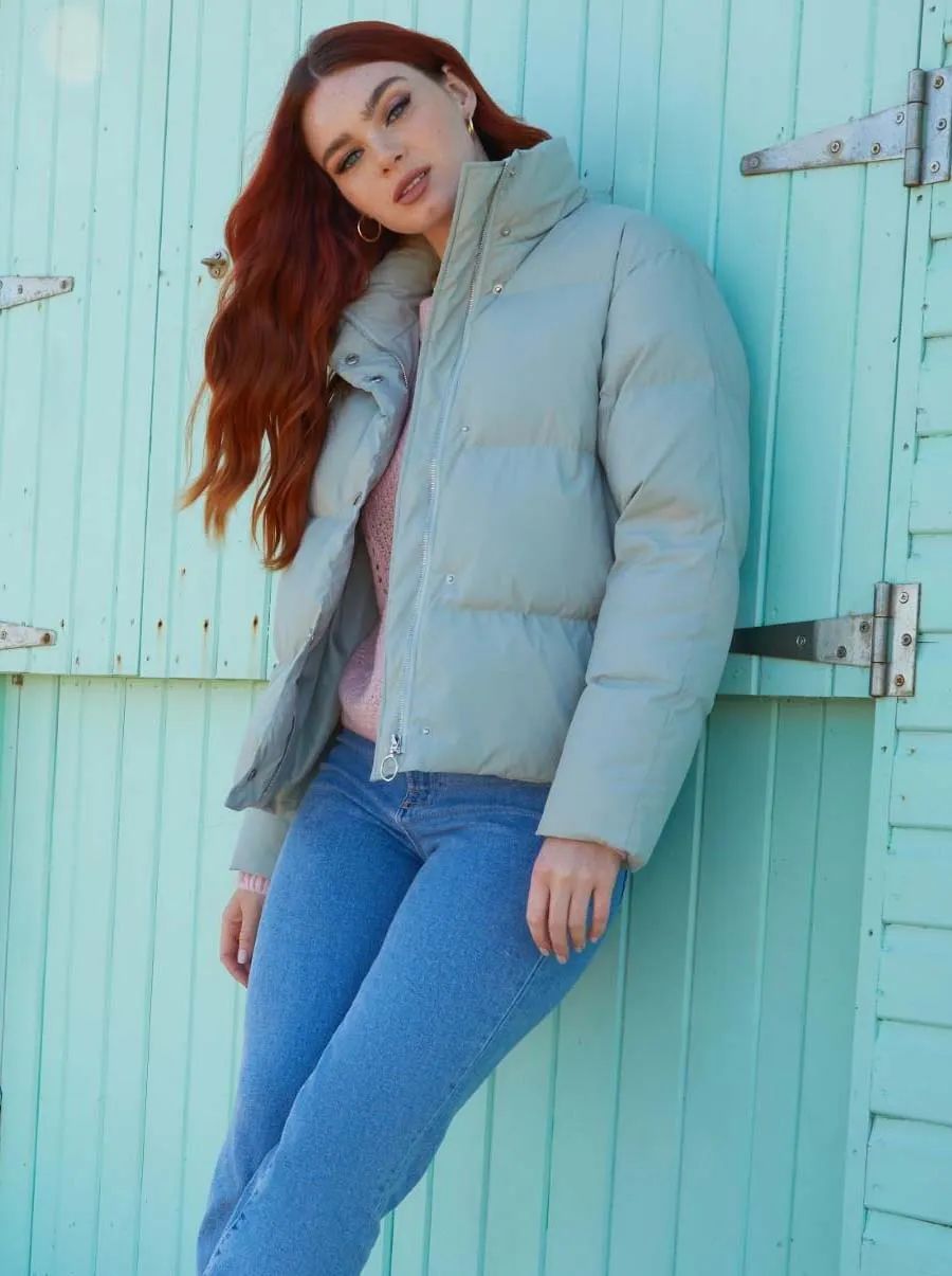 Cropped Padded Puffer Coat in Green sold by Chi Chi London product image thumbnail 5