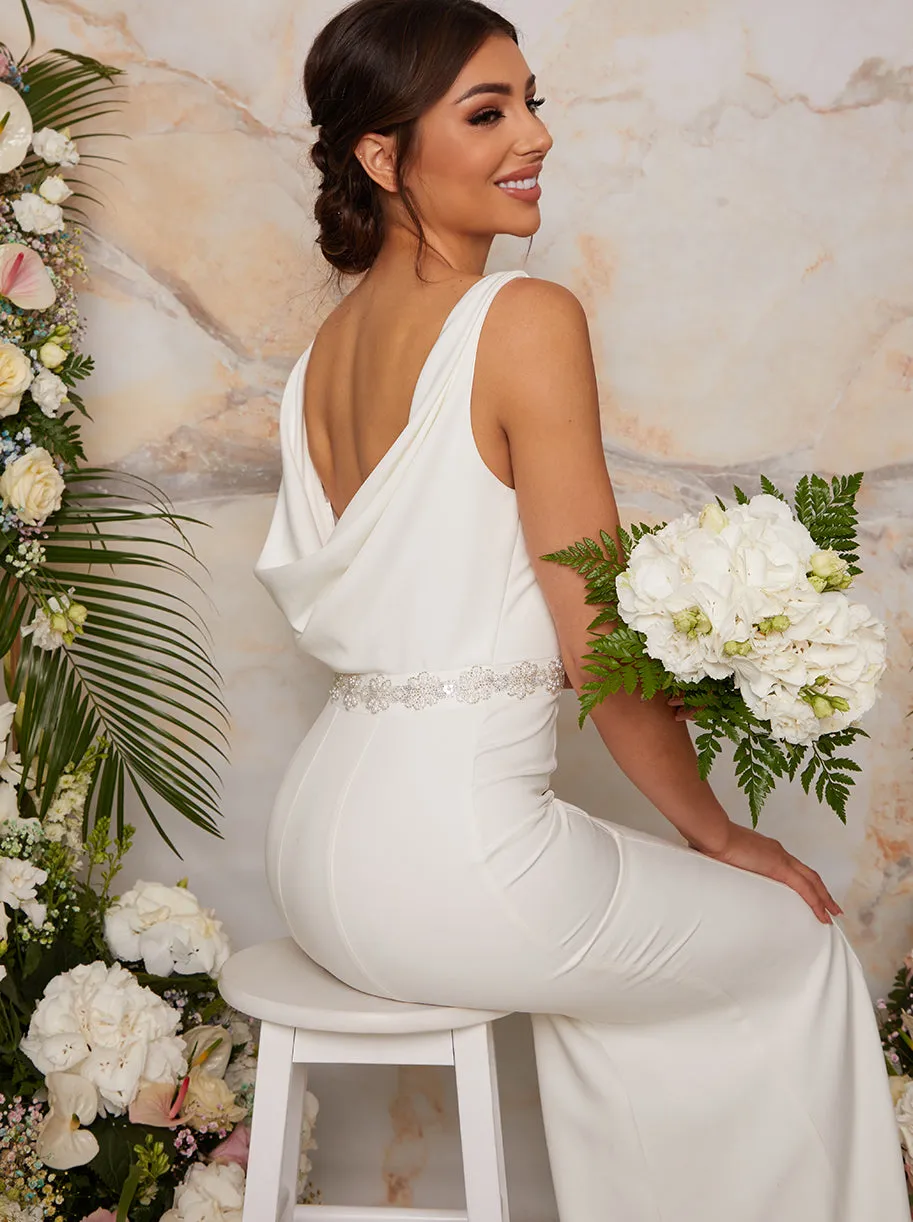 Cowl Back Wedding Dress with Embellishment in White sold by Chi Chi London product image thumbnail 3