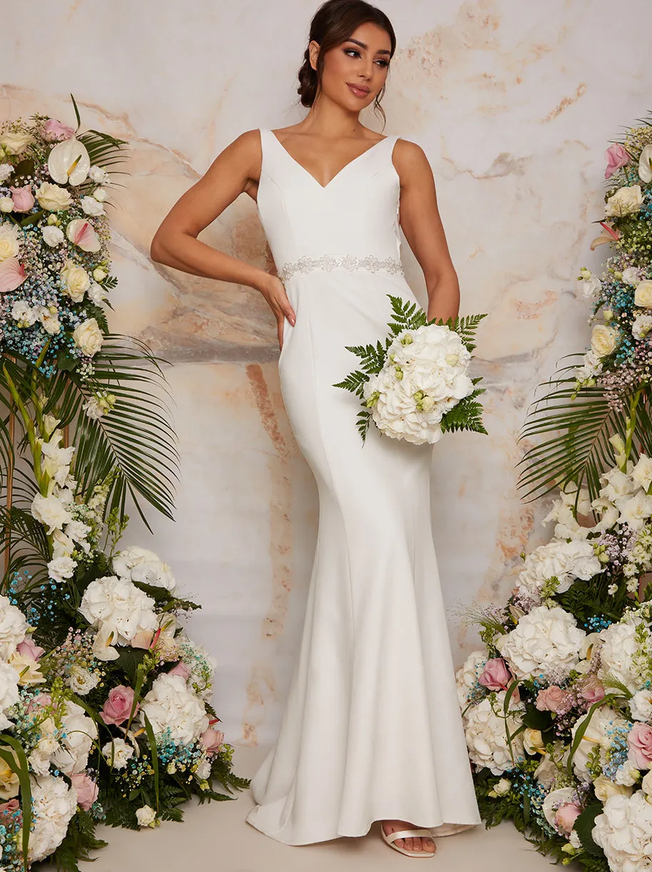 Cowl Back Wedding Dress with Embellishment in White sold by Chi Chi London product image thumbnail 2