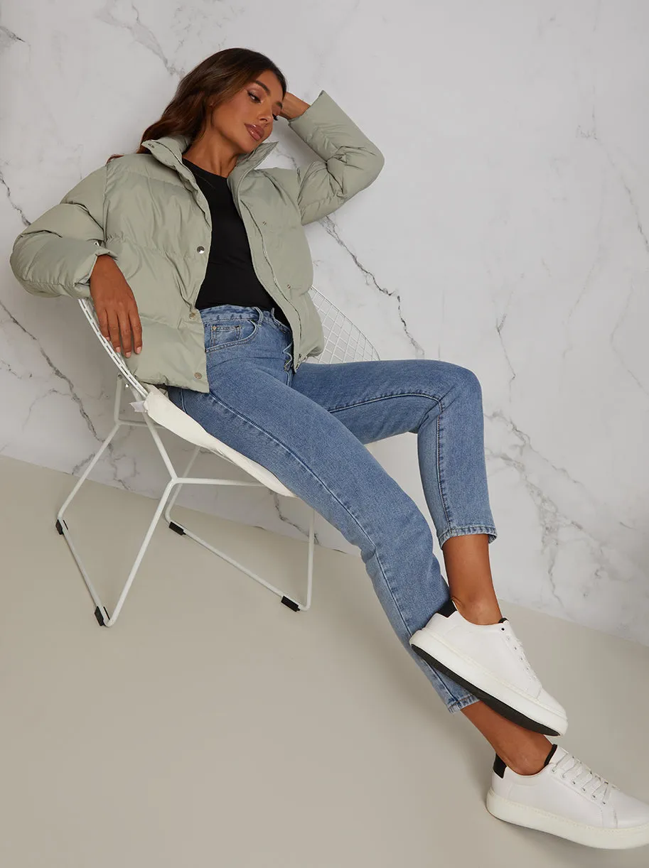 Cropped Padded Puffer Coat in Green sold by Chi Chi London product image thumbnail 4