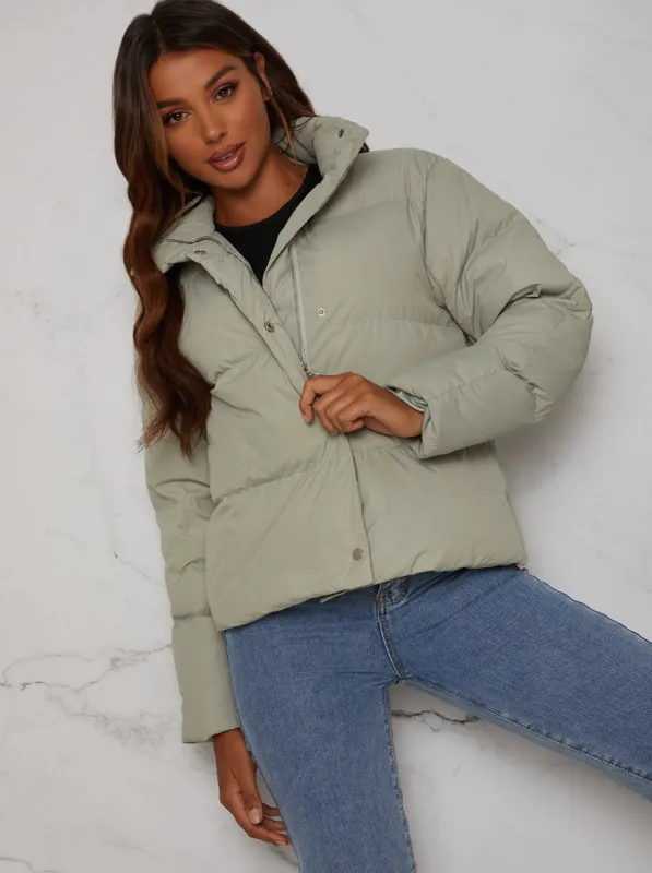Cropped Padded Puffer Coat in Green sold by Chi Chi London