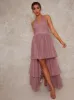 Halterneck Dip Hem Dress in Pink sold by Chi Chi London