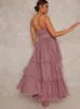 Halterneck Dip Hem Dress in Pink sold by Chi Chi London