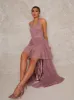 Halterneck Dip Hem Dress in Pink sold by Chi Chi London