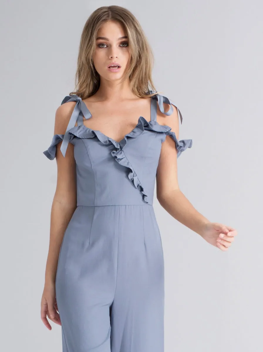 Ruffle Detail Wide Leg Jumpsuit in Blue sold by Chi Chi London product image thumbnail 2