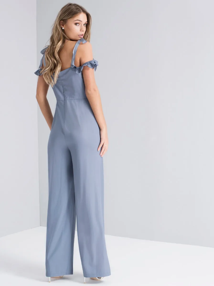 Ruffle Detail Wide Leg Jumpsuit in Blue sold by Chi Chi London product image thumbnail 3