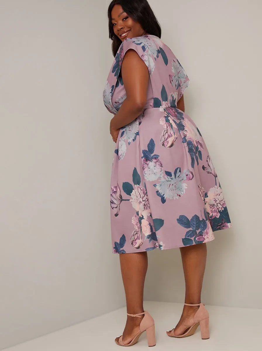 Plus Size Print Wrap Style Bodice Midi Dress in Pink sold by Chi Chi London product image thumbnail 4