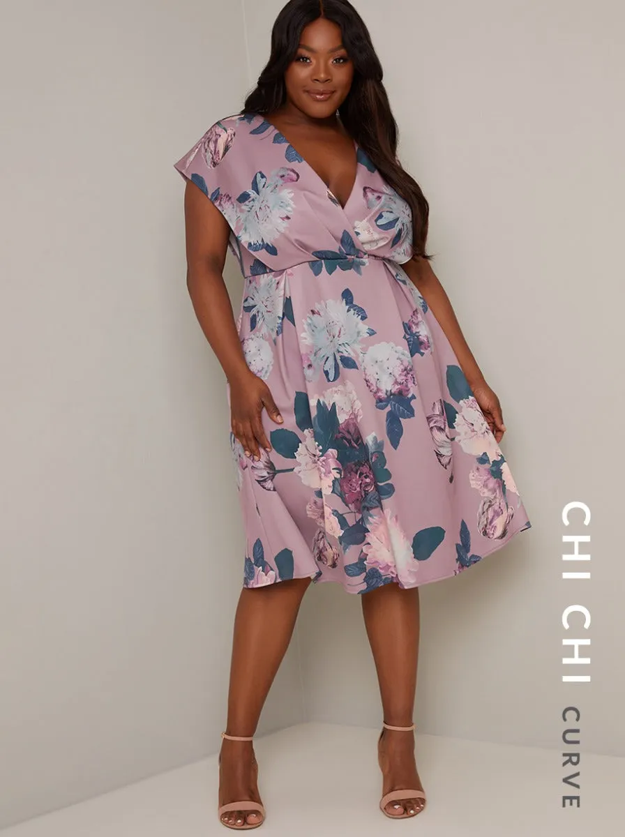 Plus Size Print Wrap Style Bodice Midi Dress in Pink sold by Chi Chi London product image thumbnail 2