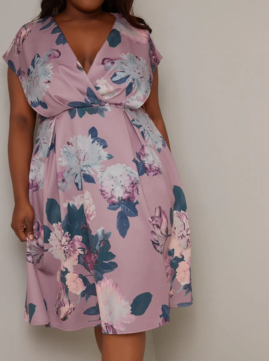 Plus Size Print Wrap Style Bodice Midi Dress in Pink sold by Chi Chi London product image thumbnail 3