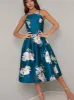 Printed Floral Box Pleat Midi Dress in Green sold by Chi Chi London