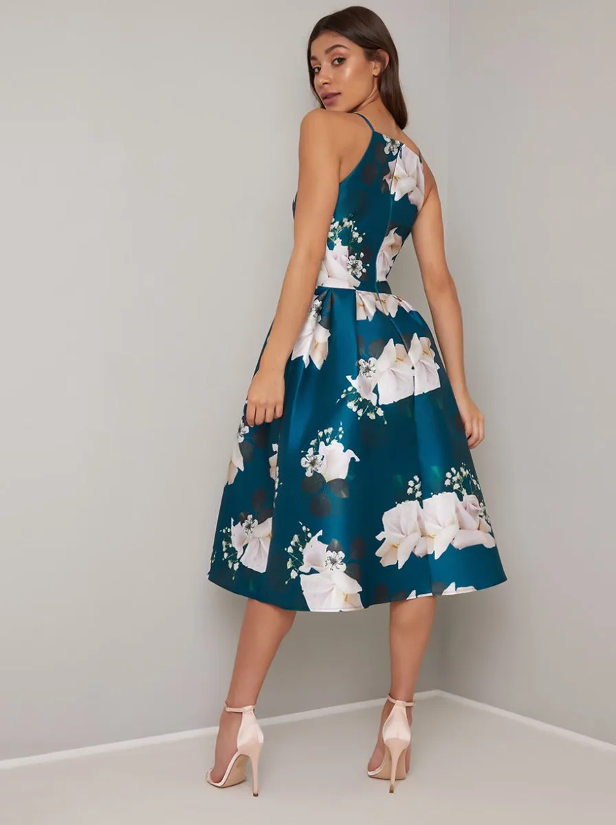 Printed Floral Box Pleat Midi Dress in Green sold by Chi Chi London product image thumbnail 4