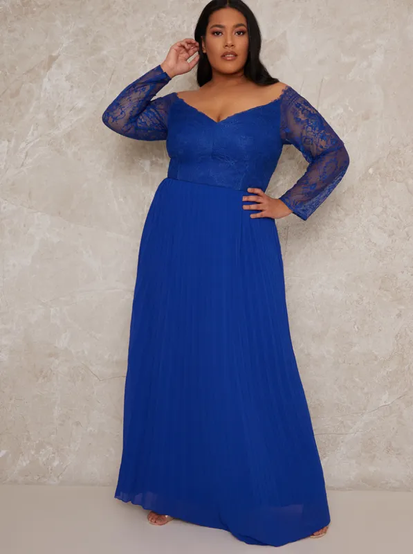 Plus Size Lace Sleeve Dress in Blue sold by Chi Chi London