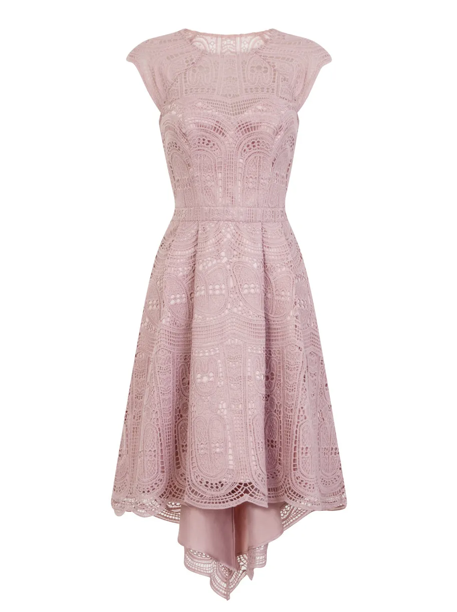 Lace Crochet Dip Hem Dress sold by Chi Chi London