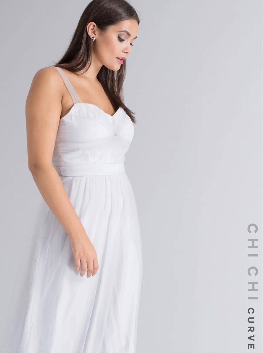Plus Size Cami Strap Shirred Maxi Dress in Grey sold by Chi Chi London