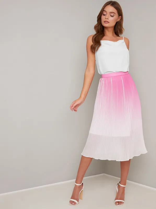 Ombre Effect Pleated A'Line Midi Skirt in Pink sold by Chi Chi London