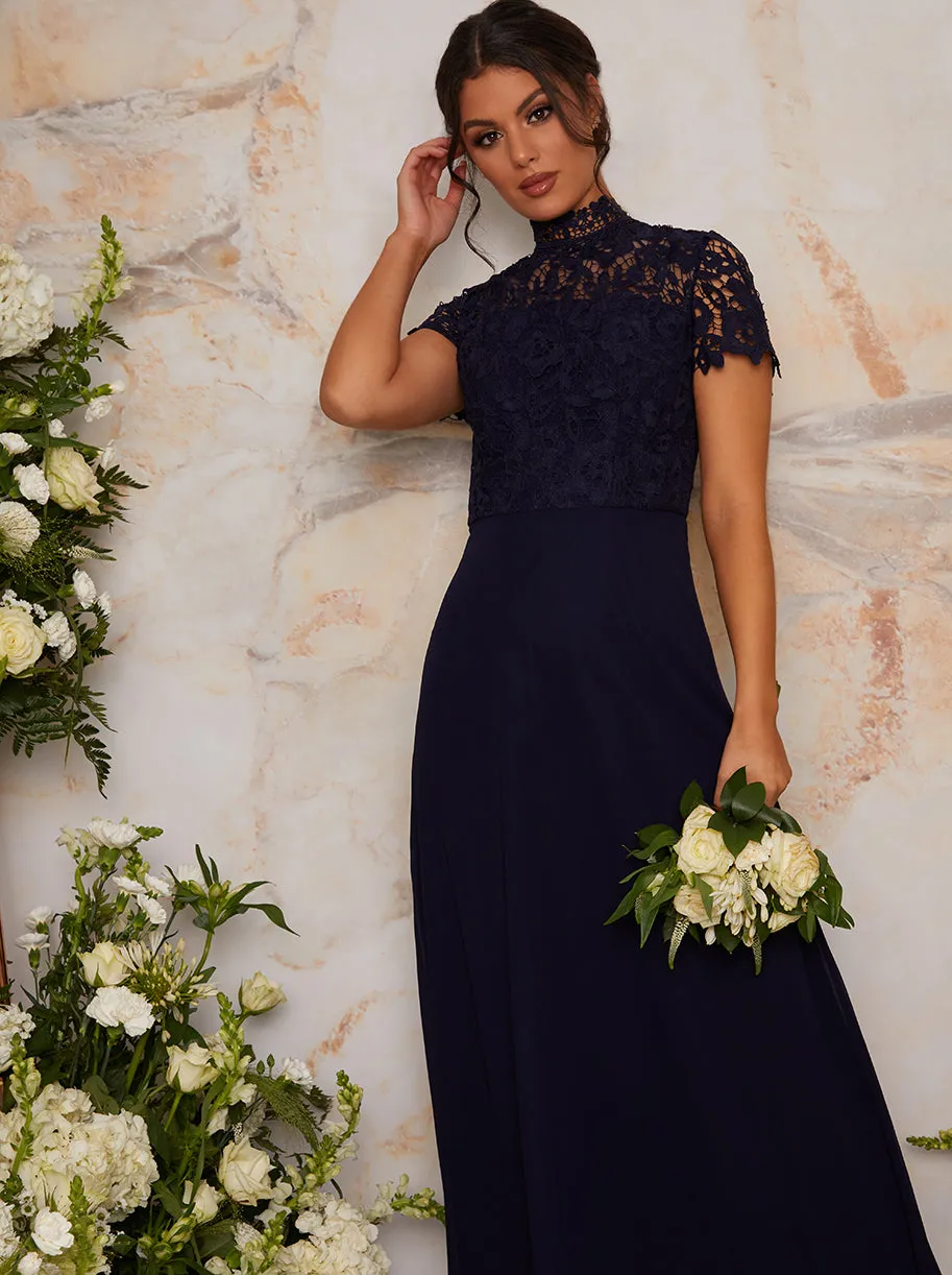 High Neck Lace Maxi Dress in Blue sold by Chi Chi London product image thumbnail 3