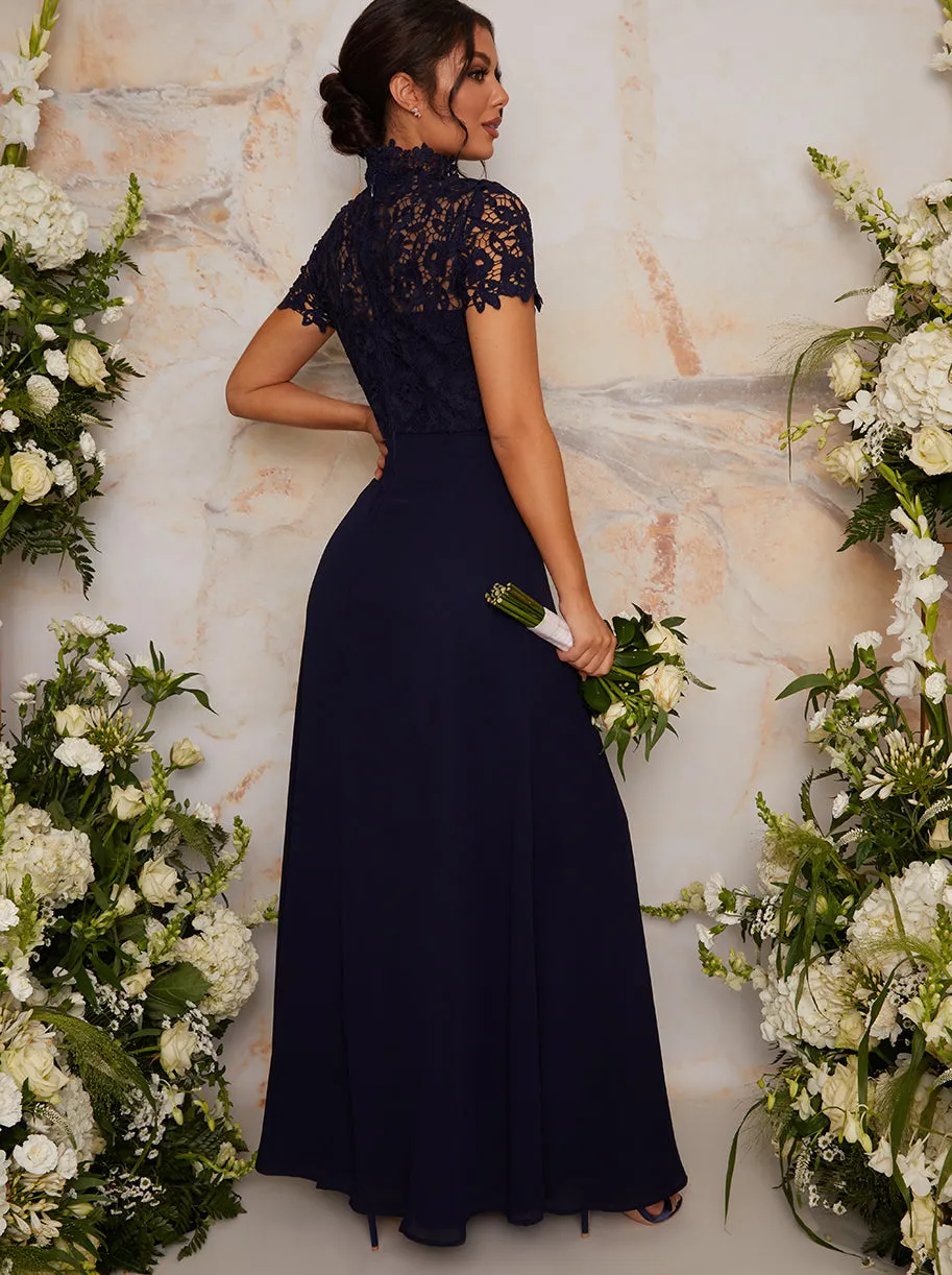 High Neck Lace Maxi Dress in Blue sold by Chi Chi London product image thumbnail 4