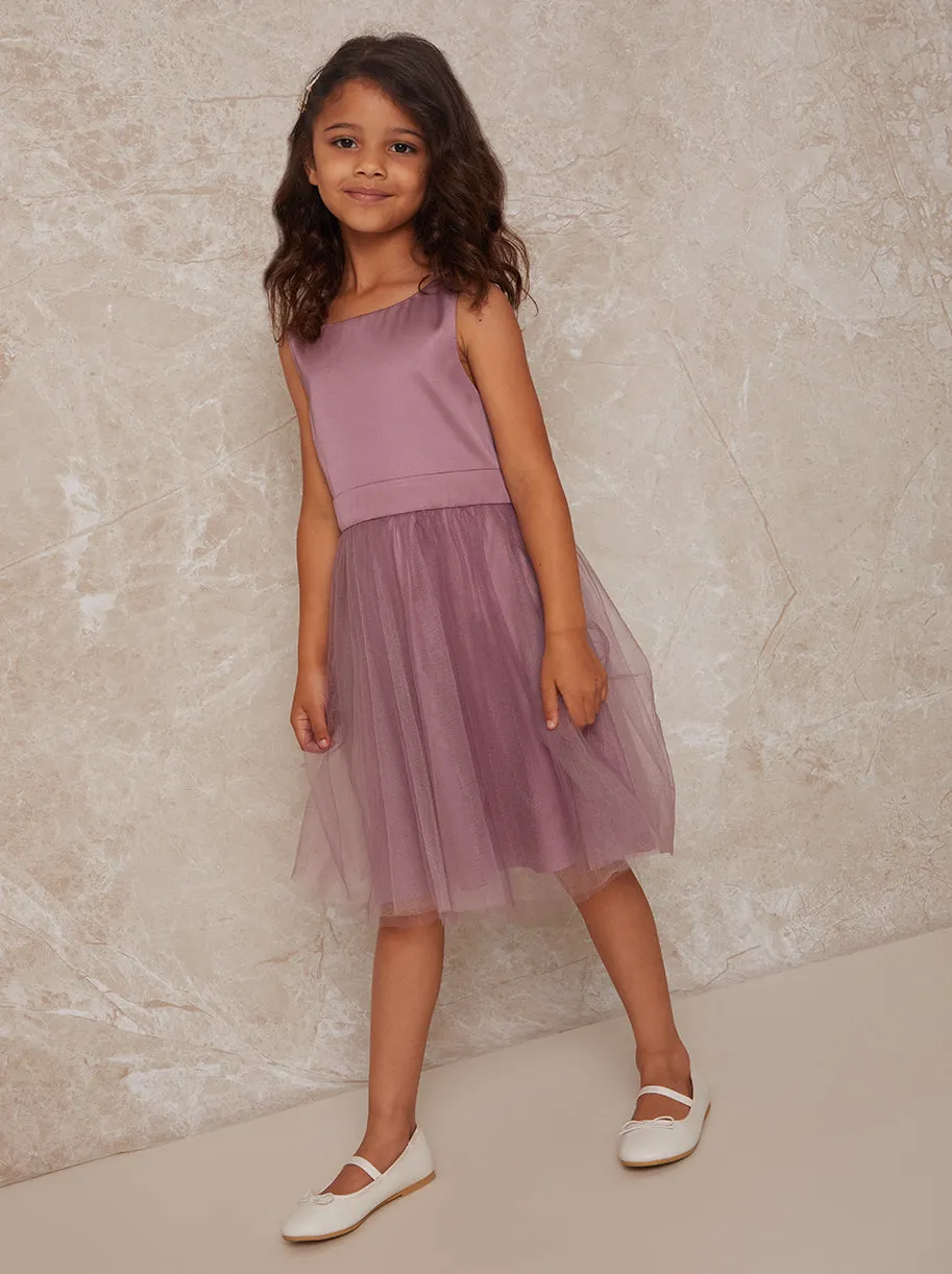 Girls Bow Detail Tulle Flowergirl Dress in Lilac sold by Chi Chi London product image thumbnail 4