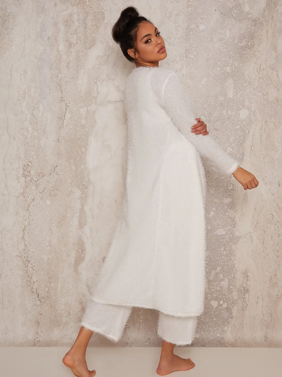 V Neck 3 Piece Fluffy Lounge Set in Cream sold by Chi Chi London product image thumbnail 4