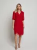 Puff Sleeve Dobby Ruffle Wrap Mini Dress in Red sold by Chi Chi London