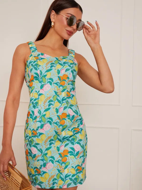 Sleeveless Citrus Print Mini Dress in Green sold by Chi Chi London