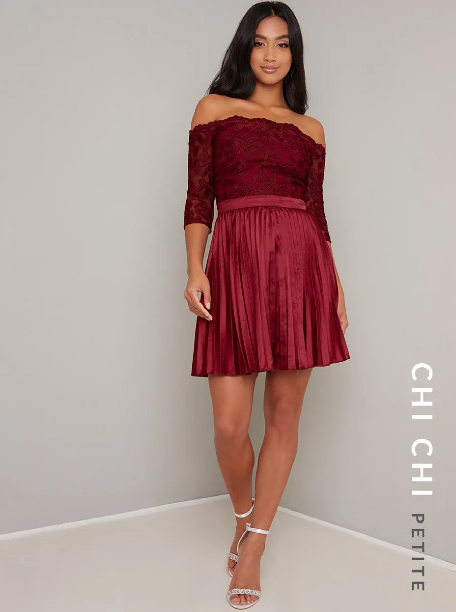 Petite Lace Bodice Satin Pleated Mini Dress in Red sold by Chi Chi London product image thumbnail 2