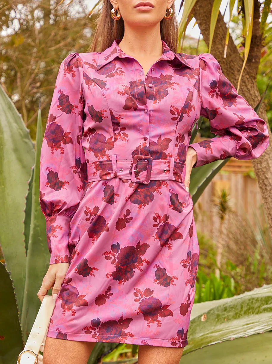Floral Print Shirt Dress in Pink sold by Chi Chi London product image thumbnail 4