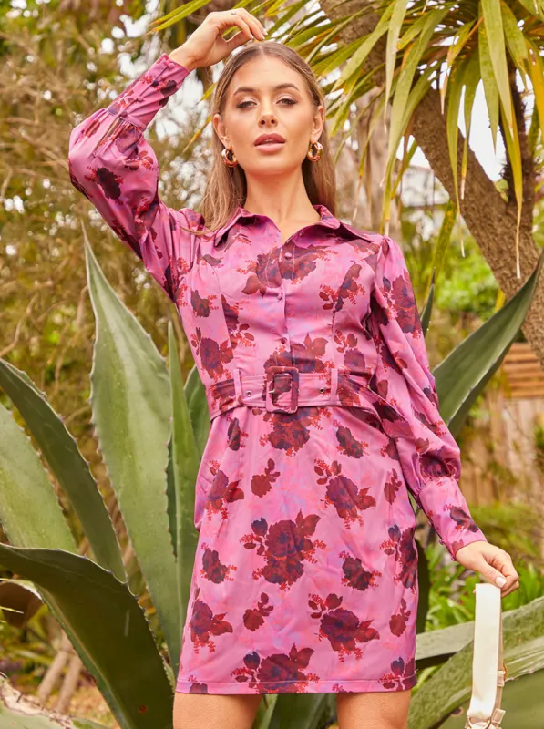 Floral Print Shirt Dress in Pink sold by Chi Chi London
