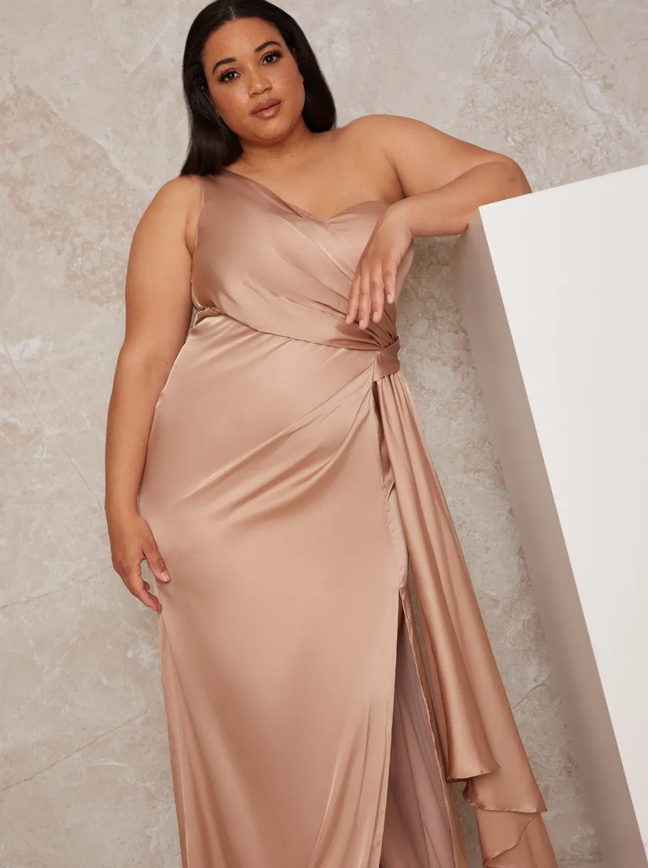 Plus Size One Shoulder Satin Finish Maxi Dress in Champagne sold by Chi Chi London product image thumbnail 3