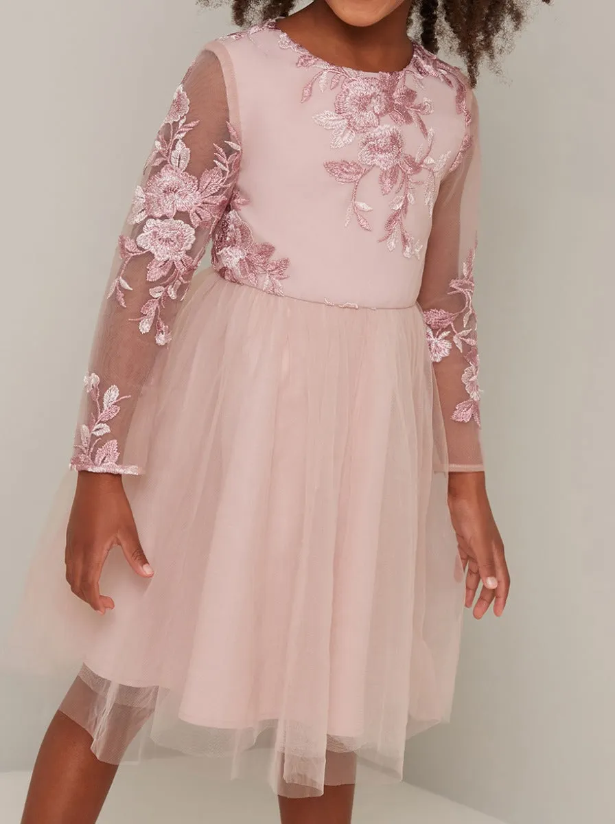 Girls Lace Bodice Tulle Midi Dress in Pink sold by Chi Chi London product image thumbnail 3