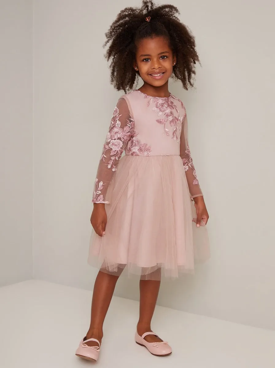 Girls Lace Bodice Tulle Midi Dress in Pink sold by Chi Chi London product image thumbnail 4