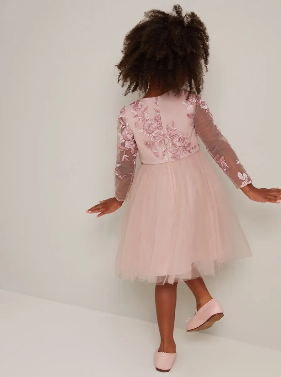 Girls Lace Bodice Tulle Midi Dress in Pink sold by Chi Chi London product image thumbnail 2