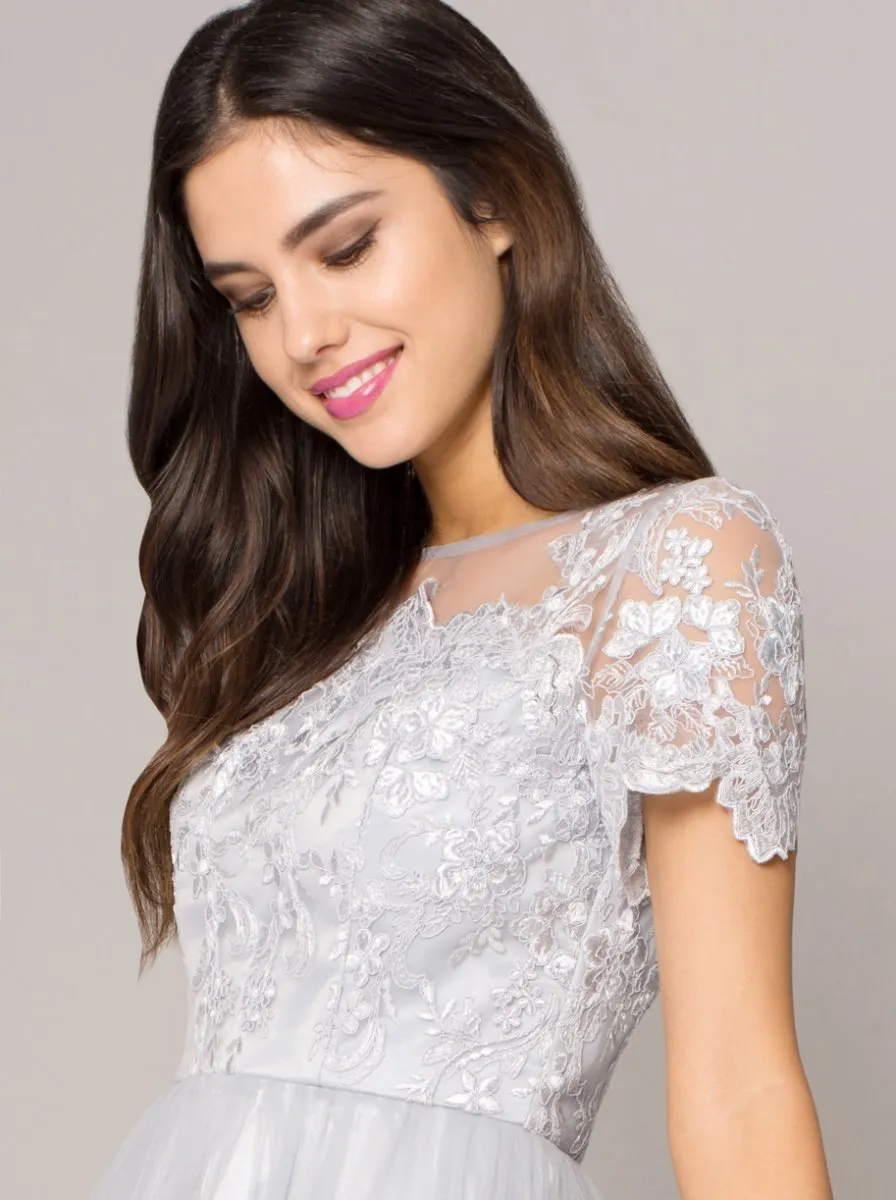 Lace Bodice Tulle Dip Hem Dress in Blue sold by Chi Chi London product image thumbnail 4