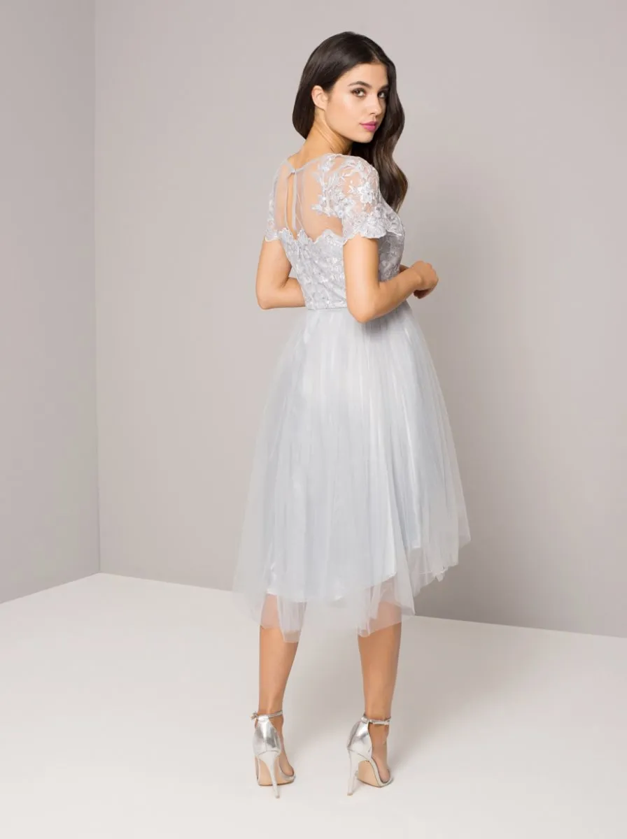 Lace Bodice Tulle Dip Hem Dress in Blue sold by Chi Chi London product image thumbnail 2
