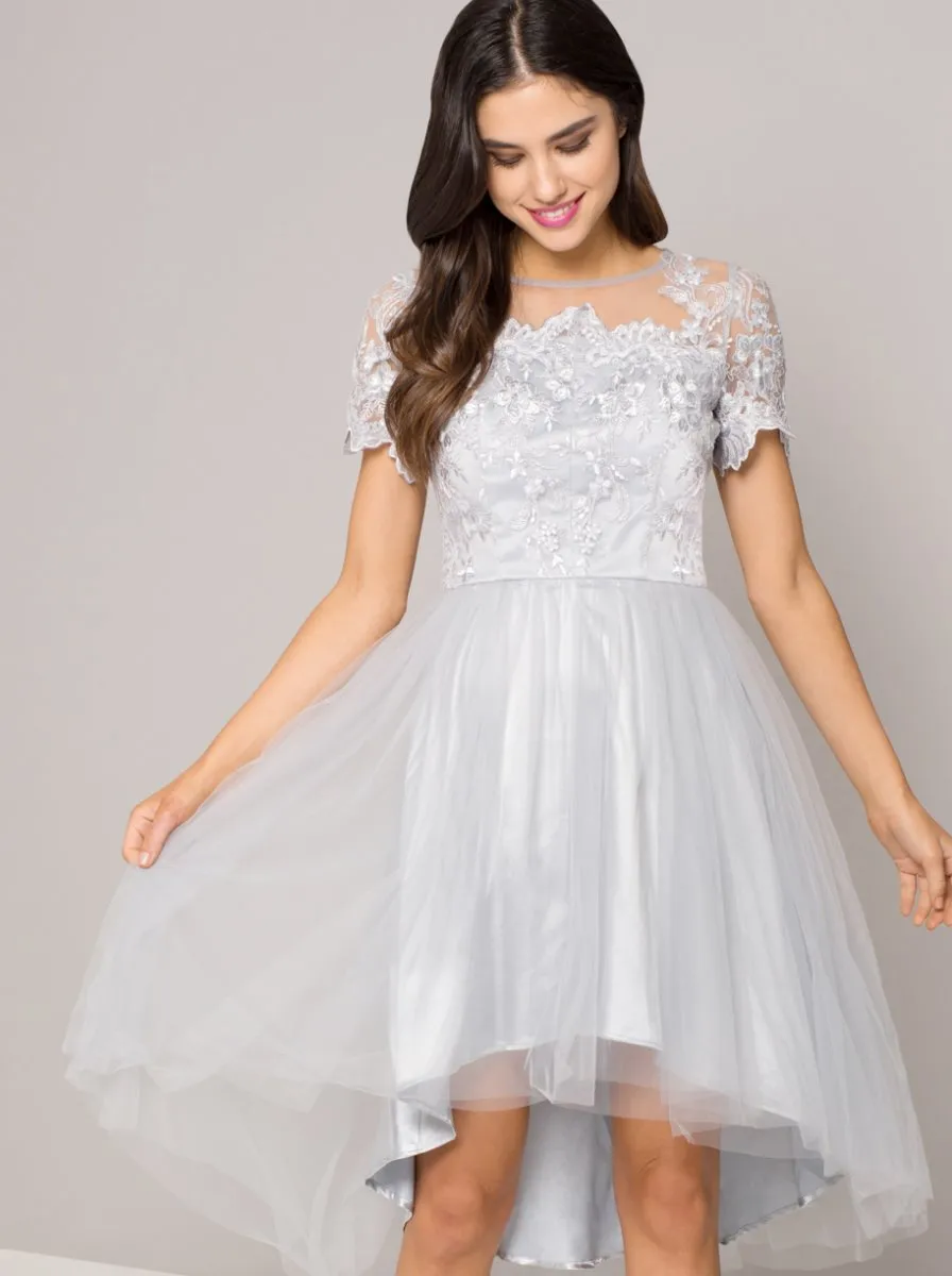 Lace Bodice Tulle Dip Hem Dress in Blue sold by Chi Chi London product image thumbnail 3